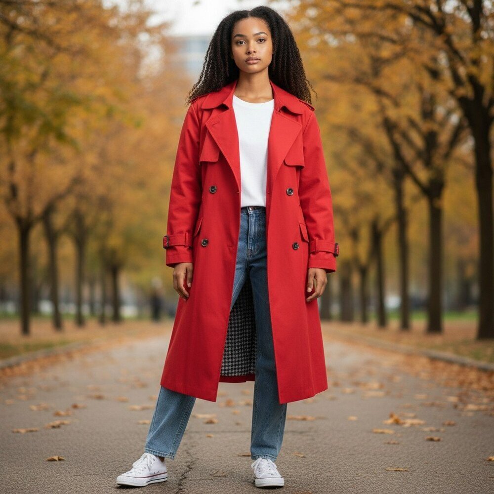 VTG Aquanala Medium?? Long Sleeve Button Up Red Double Breasted Trench Coat M